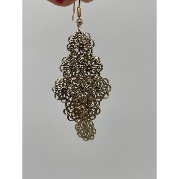 Boho Gold colored Dangle Earrings  Long Drop Chandelier  Lightweight - Picture 4 of 8